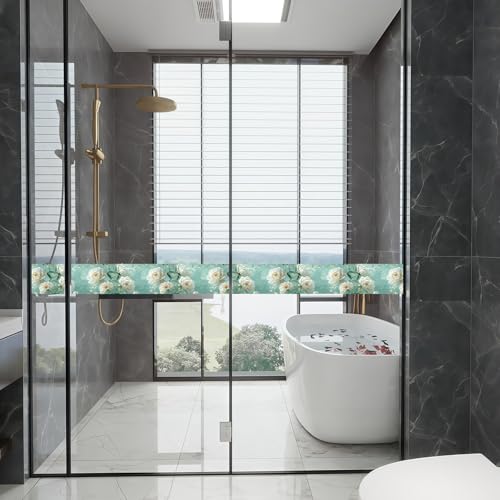 White Peony Wallpaper Border Peel and Stick Mint Green Visual Depth Trim - color: Mint Green/White, size: 3.9" x 393.7"