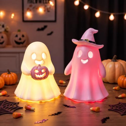 Fumete 2 Pcs Pink Halloween Decorations Indoor, Light Up Cute Ghost Couple - style: Pink Ghosts
