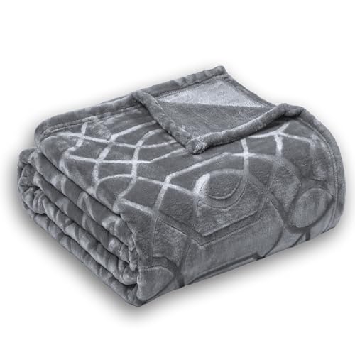 Soft Cozy Fleece Throw Blanket, 50x60 Inches – Lightweight Plush Blanket for Couch, Fuzzy 3D Jacquard Design, for Sofa, Bed & Travel - Light Grey - color: Light Grey, size: Throw (50" x 60")