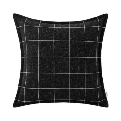 Pure Linen Plaid Throw Pillow Covers 16x16, Set of 2, Black - color: Black, size: 16x16inch