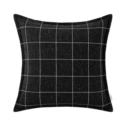 Pure Linen Plaid Throw Pillow Covers 22x22, Set of 2, Black - color: Black, size: 22x22inch