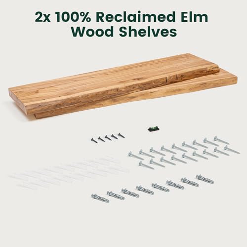 36in Live Edge Solid Elm Floating Shelves, Natural, Set of 2 - color: Natural Color, size: Live Edge 36 inch, 2Packs