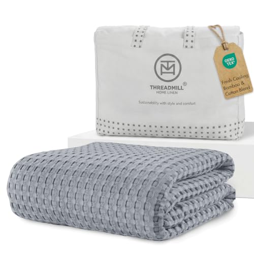 Threadmill Queen Waffle Bed Blanket Rayon Derived from Bamboo,Scottish Grey - color: Scottish Grey, size: Queen (90" x 92")