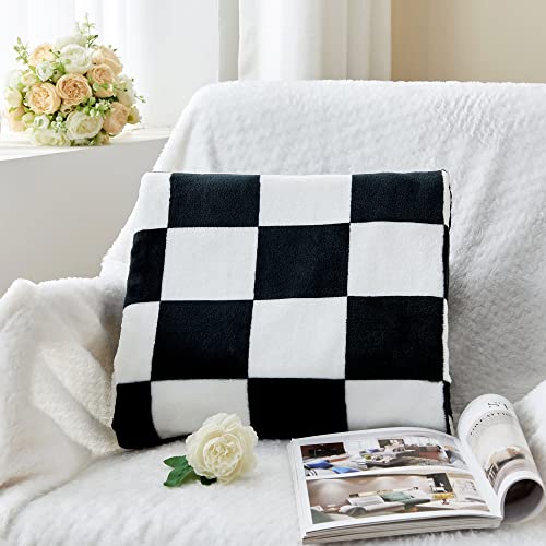 BEDELITE Checkered Fleece Twin Blanket for Couch, Black & White, 60"x80" - color: Black, size: Twin(60"x80")