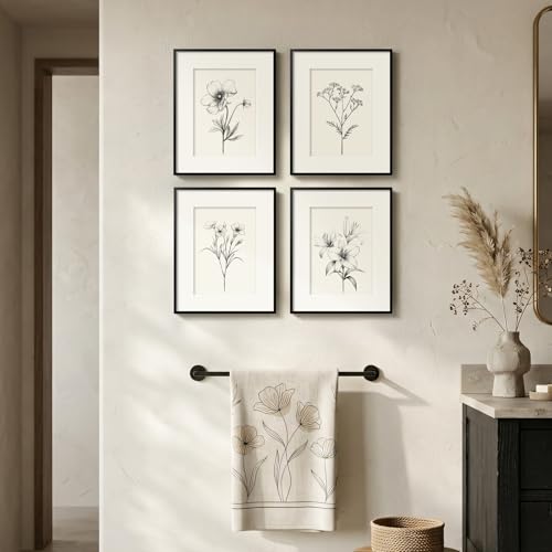 Framed Black and White Botanical Wall Art for Bathroom, 4 Piece 8x10 In - color: Black and White, size: 8" W x 10" H x 4 pcs
