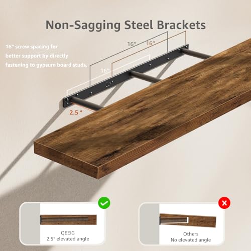 QEEIG Extra Long Floating Shelves for Wall (Brown, Set of 2, 47.2") - color: A. Brown, size: 47.2"