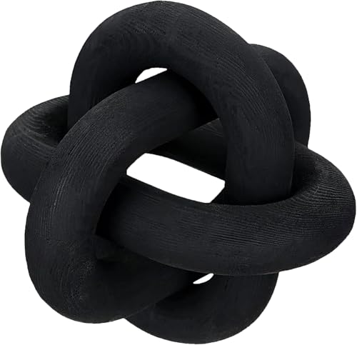 Wood Knot Chain Link Decor - 3 Link Boho Wooden Hand Carved Decorative Wooden Links Knots for Coffee Table Entryway Modern Farmhouse Shelf Decoration (Black) - color: Black