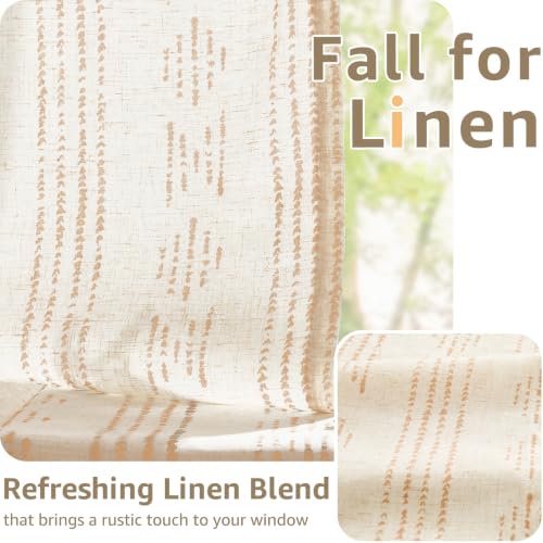 jinchan Linen Striped Tier Curtains for Kitchen Windows Boho - color: Boho Taupe | on Beige, size: 26"W x 24"L (Pack of 2)