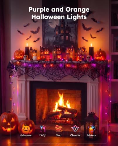 Halloween Lights 20FT 100 Count, Purple and Orange Outdoor String Lights - color: Orange & Purple, size: 100 Count
