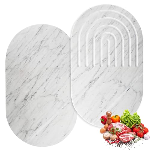 16.5-inch × 9.8-inch Double-Sided White Marble Oval Cutting Board