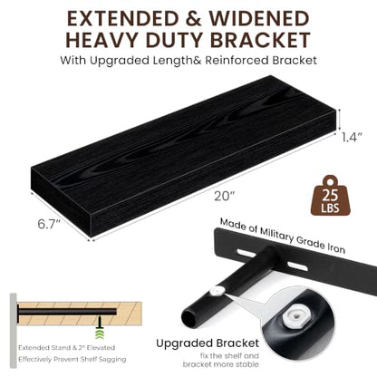 Dreamland 20Inch Black Floating Shelves 6.7" Deep Wall Mounted Set of 2 - color: Black, size: 6.7"D x 20"L