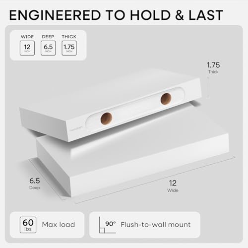 Homeforia 12 Inch Floating Shelves, High-End Solid Pine Wood, Set of 2 - color: Classic White - Soft Neutral Satin, size: 12 inch