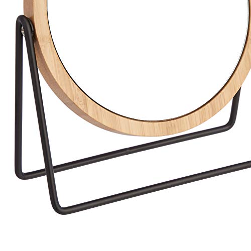 Amazon Basics Vanity Round Tabletop Mirror with Bamboo Rim, Double Sided Magnifying, 360° Rotation, Black, 7.2" L x 2.9" W (Pack of 6) - size: 7.2"L x 2.9"W (Pack of 6), style: Bamboo Rim Without Base