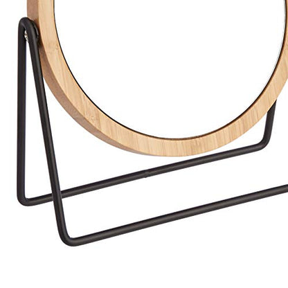 Amazon Basics Vanity Round Tabletop Mirror with Bamboo Rim, Double Sided Magnifying, 360° Rotation, Black, 7.2" L x 2.9" W (Pack of 6) - size: 7.2"L x 2.9"W (Pack of 6), style: Bamboo Rim Without Base
