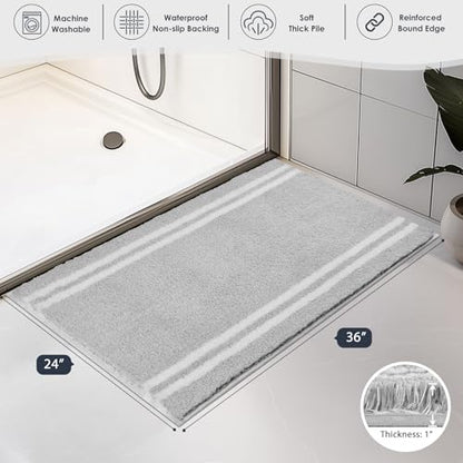 PURRUGS Bathroom Rug, Bath Mat, 24" x 36", Light Grey - color: Light Grey, size: 24" X 36"