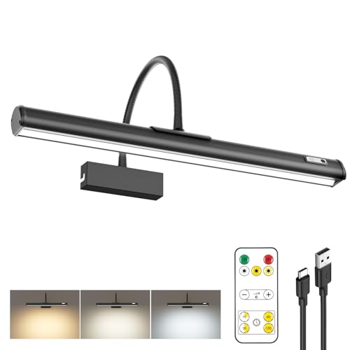 iMaihom Picture Lights for Wall Battery Operated, 15.3" Rechargeable Picture Light with Remote, Magnetic Cordless Art Light for Paintings, Dimmable LED Wall Gallery Light, 3 Color Temps, Timer, Black - color: Black