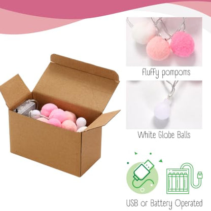 9.84FT Pom Poms Fairy Lights 30 LED Battery & USB Operated String Lights - color: Pink, size: 9.84 FT