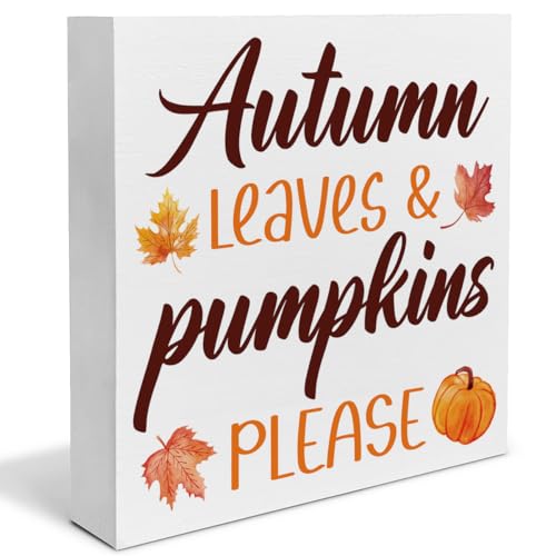 Hijie Farmhouse Fall Decor Autumn Decorations Pumpkin Leaves Wooden Sign Home Decor Indoor for Desk Table Shelf 5 X 5 Inches - color: Ap