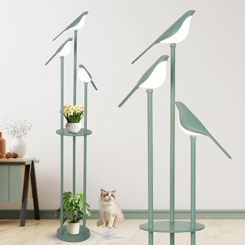 Bird Floor Lamp for Bedroom, Green Standing Lamps for Living Room, Corner Tall Lamp with Table, 3-Lights Vintage Floor Lamp, Modern Stand Up Lamp for Office, Girls Room, Unique Bird Lamps - color: Green