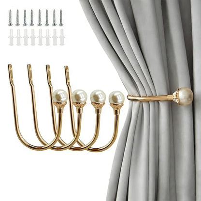 COCIVIVRE 4 Pack Curtain Holdbacks Wall Mounted Curtain Tiebacks Hooks - color: Golden, size: 4 Pack
