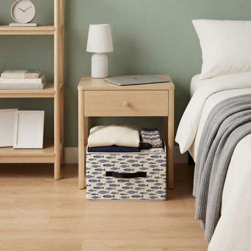 Navy Blue Coastal Beach Fish Storage Basket Organizer - color: Fish