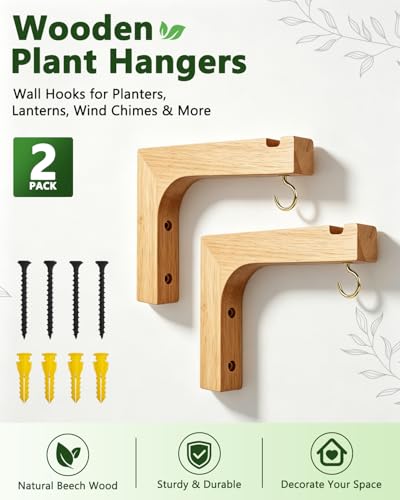 Macrame Plant Hanger, Hanging Wall Planters for Indoor Plants, Wooden Hanging Basket Hooks for Outdoor Pots Wind Chime Flower Bracket Lanterns Patio Garden Decoration (2-Pack,5-Inch) - style: 2-L Style(2Pack)
