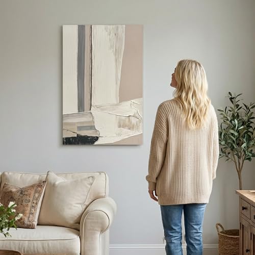 Modern Abstract Neutral Canvas Wall Art, Textured Painting for Living Room - color: Modern, size: 24"L x 36"W