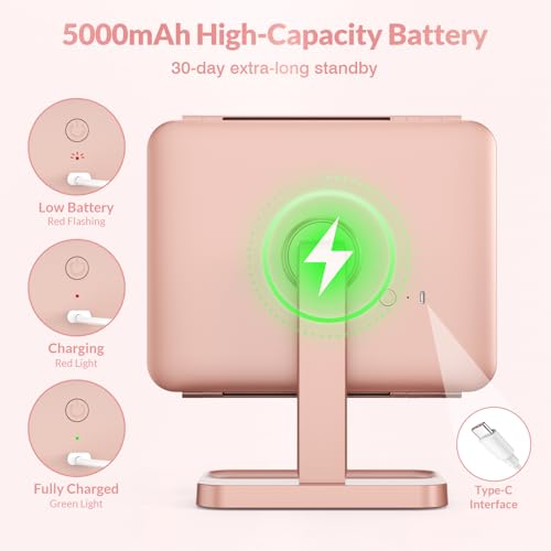 EASEHOLD Trifold Lighted Makeup Vanity Mirror with Lights and Magnification - color: Rose Gold - Rechargeable-5000 Mah-3 Sides Light