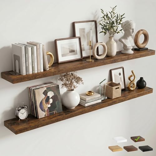 72 Inch Floating Shelves for Wall, 8"D Wood Storage Shelves, Brown Finish - color: Brown, size: 72 Inch