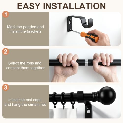 Modern Black Curtain Rods 2 Pack for Windows 48 to 84 Inches - color: black, size: 16"-88"|2 Pack
