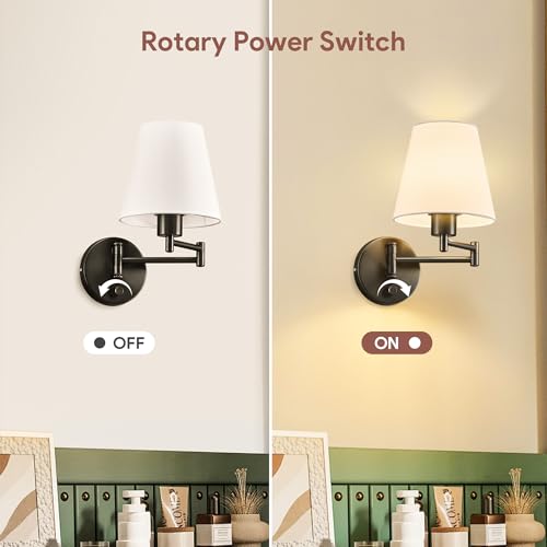 VONLUCE Wall Lamp, Plug in & Swing Arm Wall Sconce, Black Finish - color: Black, size: 1 Pack