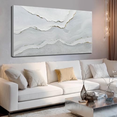 Framed Minimalist Wall Art Large Abstract Wall Decor White Artwork Gold Line Art for Bedroom Canvas Paintings for Living Room Office 29x58 Inch - color: White, size: 58"L x 29"W