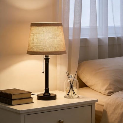 Oneach 19.5" Small Table Lamp for Bedroom, Rustic Black Lamp, USB A+C - color: Matte Black