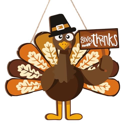 Jetec Thanksgiving Turkey Door Sign Wooden Hanging Plaque Decor,Classic - style: Classic