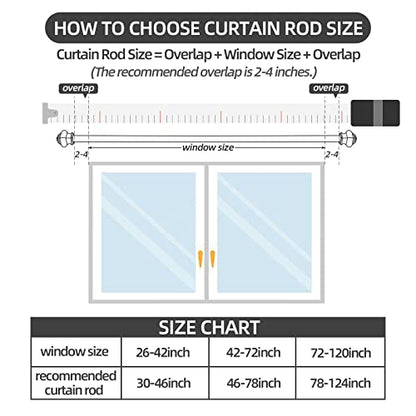 Thestoa Curtain Rods for Windows 46-78 Inch, 5/8"Black Curtain Rods, Stainless Steel Heavy Duty Curtain Rods for Bedroom, Living Room, Outdoor Curtain Rod Black - size: 32"-78"