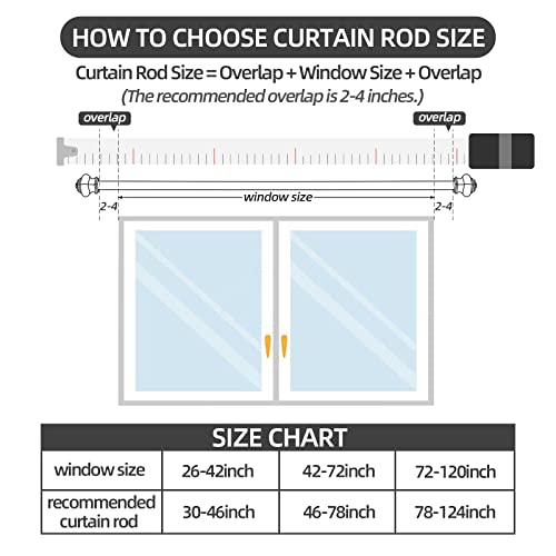 Thestoa Curtain Rods for Windows 46-78 Inch, 5/8"Black Curtain Rods 2 pack for Bedroom, Living Room, Outdoor Black - size: 32"-78"（2pack）
