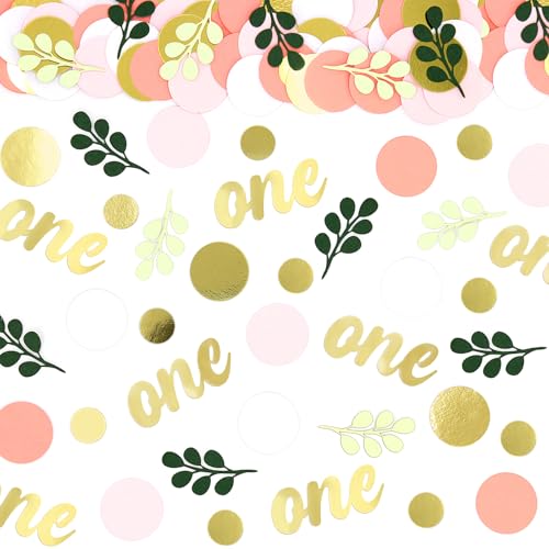 300PC Pink and Sage Green 1st Birthday Confetti First Birthday Decorations for Girl Dots Table Scatter for Baby Girl One Year Old Party Decor Supplies - style: Pink One Confetti