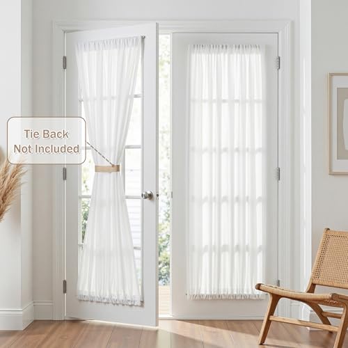 MYSKY HOME White French Door Curtains for Door Window 72 Inch Length 2 Panels Semi Sheer Light Filtering Curtain for Bedroom Window Glass Rod Pocket for Kitchen Dining Room, Pure White, 26" Wide - color: Pure White, size: 26"W x 72"L (Pack of 2)