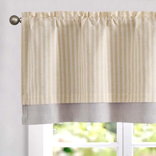 jinchan Stripe Linen Kitchen Valance Curtain, 50x16, 1 Panel, Beige - color: Boxter Striped | Beige on Linen, size: 50"W x 16"L (Pack of 1)