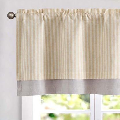 jinchan Stripe Linen Kitchen Valance Curtain, 50x16, 1 Panel, Beige - color: Boxter Striped | Beige on Linen, size: 50"W x 16"L (Pack of 1)