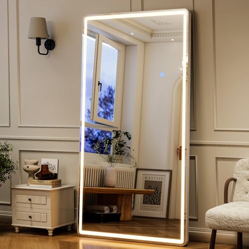 GLSLAND 34x76 inch Full Length Mirror with Lights, LED Full Body Mirrors - color: Rectangle, size: 76"L x 34"W