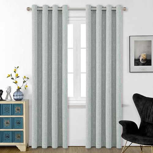 Burlap Linen Farmhouse Curtains 72 inch Length 2 Panels for Living Room Textured Thick Light Filtering Privacy Window Curtain Drapes with Grommet for Bedroom 6ft (52x72 Greyish Green) - color: Greyish Green, size: 52"W x 72"L (Pack of 2)