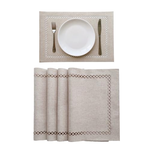 Placemats Set of 4 for Dining Table with Hollow Edge Design- Table Mats 12x 18 Inch, Cloth Place mats Machine Washable (Beige 4pcs) - color: H-beige, size: 4 pcs