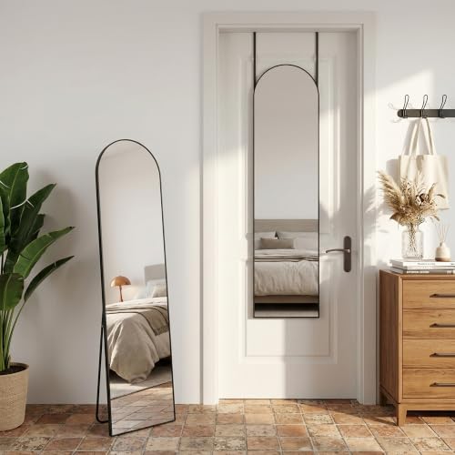 Antok Full Length Mirror, 56"x14" Floor Mirror with Stand, Black, Arched - color: Black (Arch), size: 56"L x 14"W