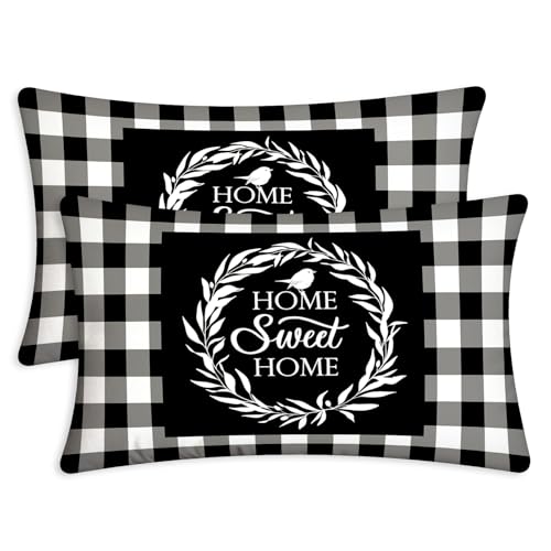 Black White Buffalo Plaid Throw Pillow Covers 12X20 Checkered - color: Plaid