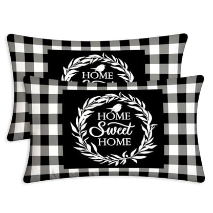 Black White Buffalo Plaid Throw Pillow Covers 12X20 Checkered - color: Plaid