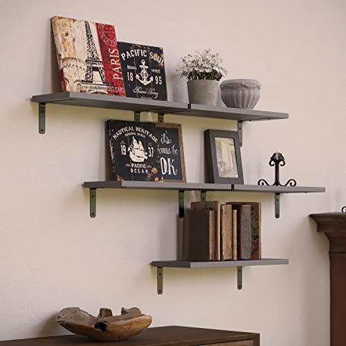 RICHER HOUSE Rustic Wood Floating Shelves Set of 5, Wall Mounted Shelf 16in - color: Grey