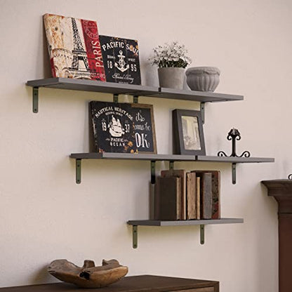 RICHER HOUSE Rustic Wood Floating Shelves Set of 5, Wall Mounted Shelf 16in - color: Grey