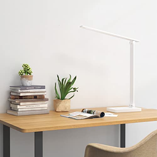 Lepro LED Desk Lamp with USB Charging Port for Dorm Room, 700LM 9.5W, White - color: White