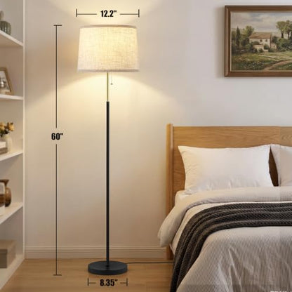 Floor Lamps for Living Room & Bedroom, 60" Modern Tall Standing Lamp, 3CCT - color: Linen T-Shades+Blackgold Pole